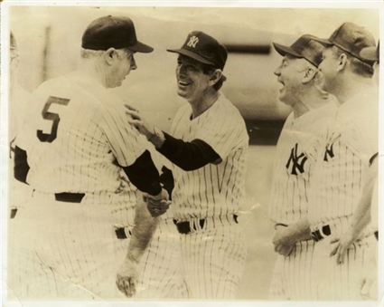 New York Yankee Old Timers Day Photo with Joe DiMaggio, Billy Martin and Whitey Ford